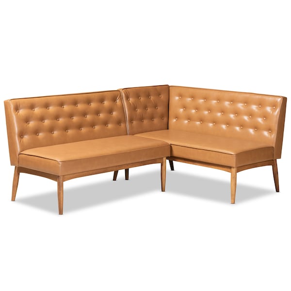 Baxton Studio Riordan Mid-Century Tan Faux Leather and Walnut Brown Finished Wood 2-PC Dining Nook Banquette Set 186-11361-Zoro - main